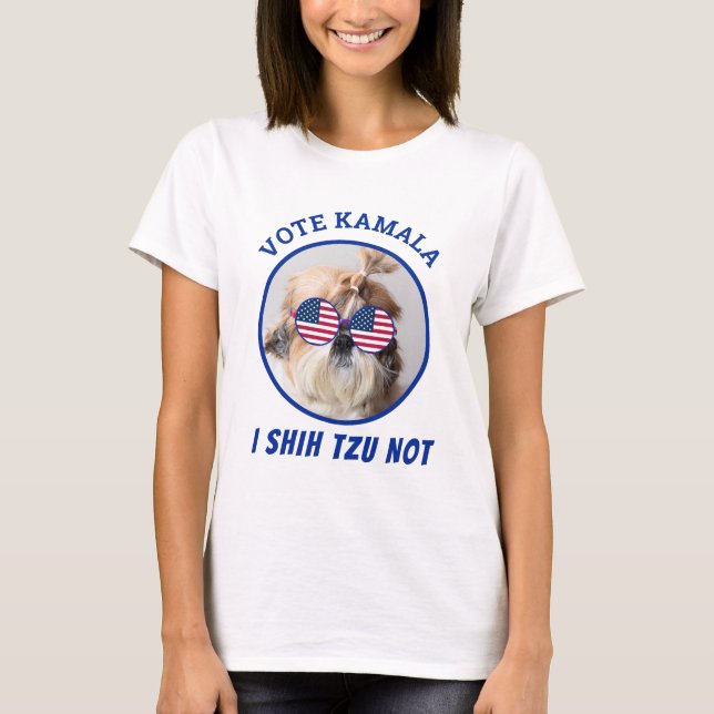 Omröstning Kamala USA flagga Shih Tzu Inte söt hun T Shirt (Framsida)