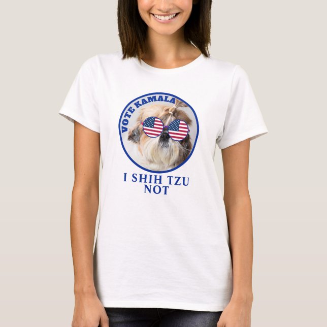 Omröstning Kamala USA flagga Shih Tzu Inte söt hun T Shirt (Framsida)