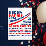 Omröstning om Biden Harris 2024 Valplattform Vykort<br><div class="desc">Rösta för Joe Biden och Kamala Harris till president och VP i presidentvalet 2024 för att stödja den demokratiska plattformen i party. Detta politiska vykort innehåller en lista med sex skäl: HBT-höger, kvinnors hälsovård, miljöpolitik, lånereformer i student, lika möjligheter för minoriteter och kvinnor, förnuftiga vapenlagar och andra demokratiska värderingar. Visa...</div>
