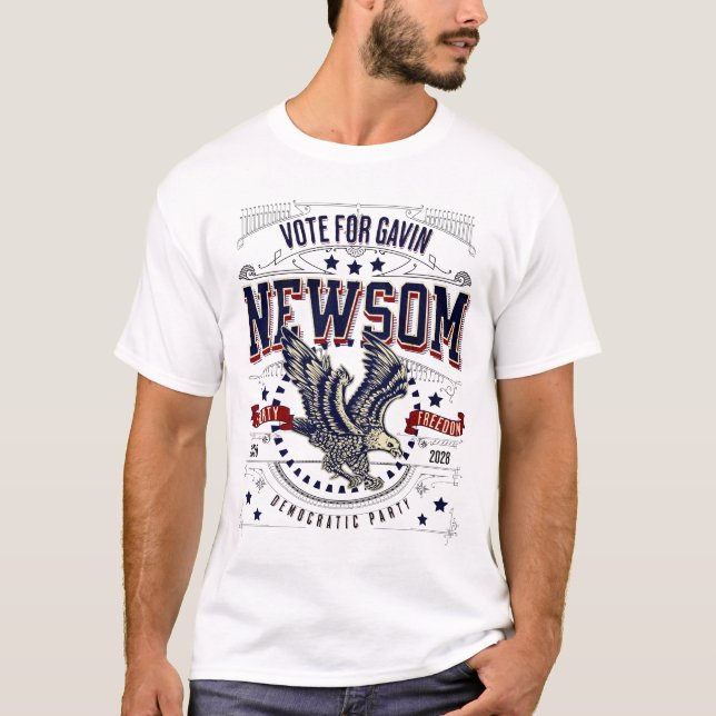 Omröstning om Gavin Newsom 2028 Eagle Patriotic T Shirt (Framsida)