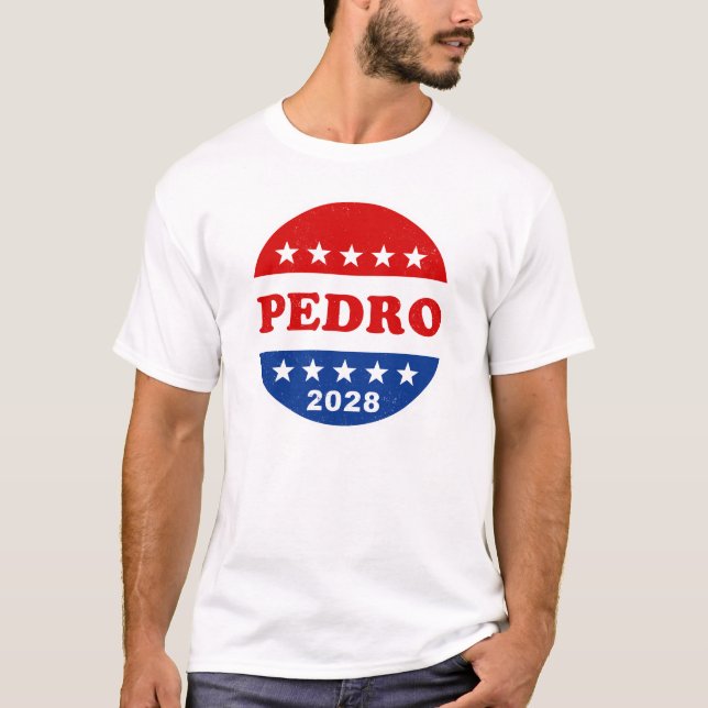 Omröstning om Pedro 2028 Retro Kampanj Button Funn T Shirt (Framsida)