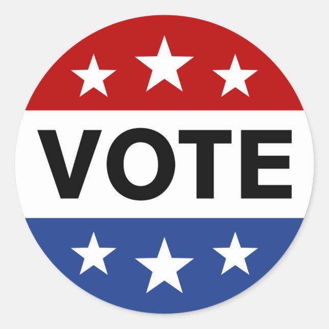 Omröstning på valdagen: röd, vit och blå etikett (Framsida)