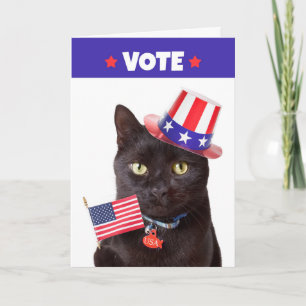 Omröstning: Patriotisk katt med Flagga och Hat Hum Helgkort