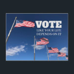 OMRÖSTNING SOM LIVET BEROR PÅ VÄNSTERKort Vykort<br><div class="desc">Rösta som ditt liv beror på det,  för det gör det. Vare sig man är svart,  invandrare,  hbt,  gravid kvinna eller amerikan måste man rösta blått i nästa val. Rösta emot Donald Trump så att amerikanerna överlever och lever våra bästa liv,  kompletta med frihet för varje medborgare.</div>