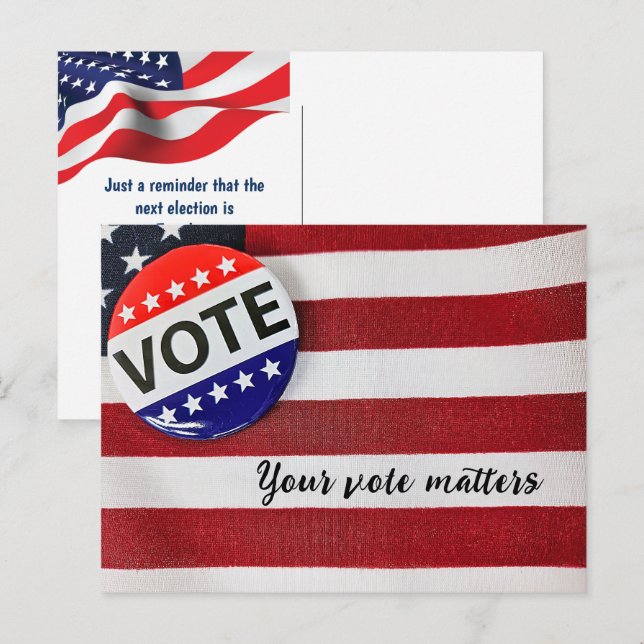 Omröstningsresultat med amerikanska Flagga Vykort (Fram/baksida)