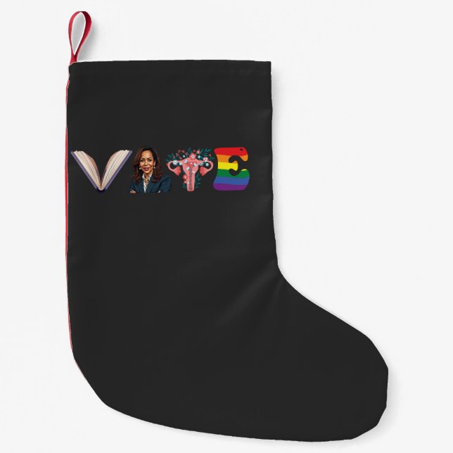 OMRTE Bokar Uterus LGBT Kamala Harris Walz Val Liten Julstrumpa (Framsidan)