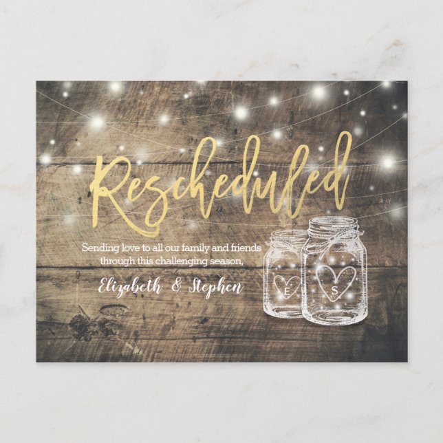 Omschemalagt Bröllop-uppskjutning Mason Burk Wood Meddelande Vykort (Framsida)