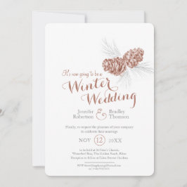 Omschemalagt vinterbröllop med konsthantbrun grått inbjudningar