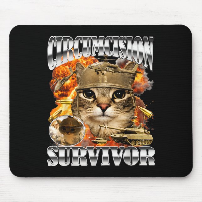 Omskärelse överlevande katt meme bootleg rolig musmatta (Framsidan)