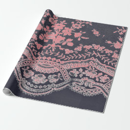 Omslagning av Papper SVART OCH ROSA ANTIQUE SNÖRE Presentpapper