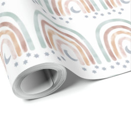 Omslagning Papper - Måne och stjärnor Regnbåge Presentpapper