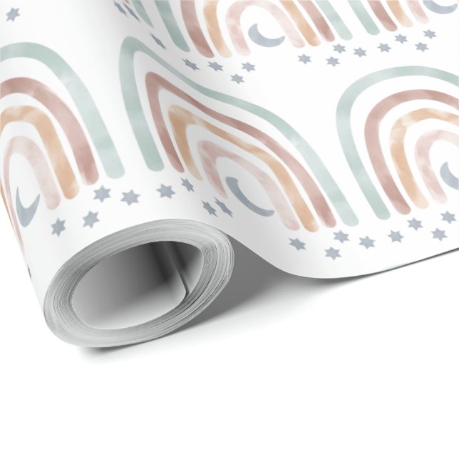 Omslagning Papper - Måne och stjärnor Regnbåge Presentpapper (Rulle Hörn)