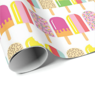 Omslagning Papper - Rosa, Grönt och Gult islock Presentpapper