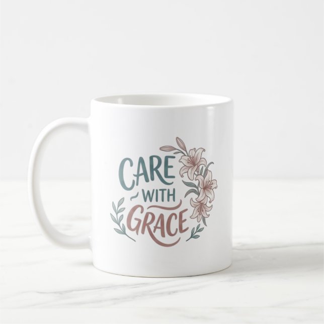 Omsorg med grace sjuksköterska blommig citat kaffemugg (Vänster)