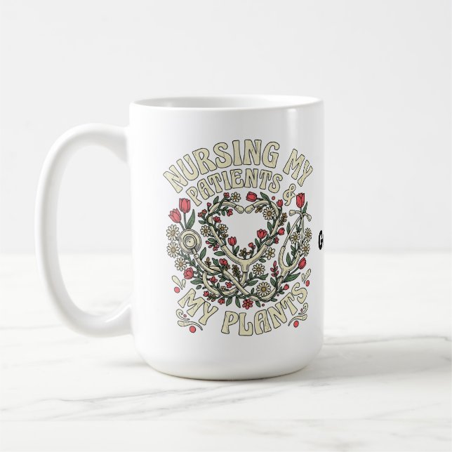Omsorg om mina patienter & mina växter Retro bloms Kaffemugg (Vänster)