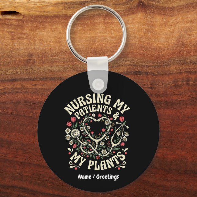 Omsorg om mina patienter & mina växter Retro bloms Nyckelring (Framsida)