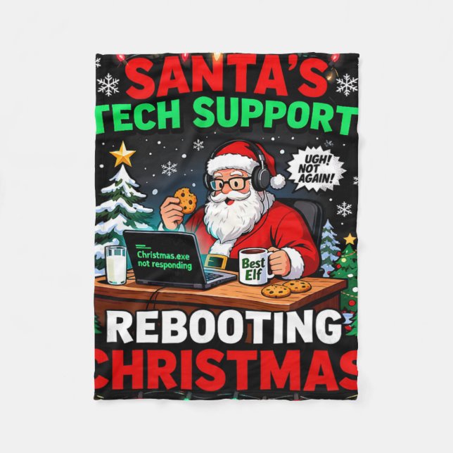 Omstartar Roliga Jultomtens Tekniska Support Jul K Fleecefilt (Framsidan)