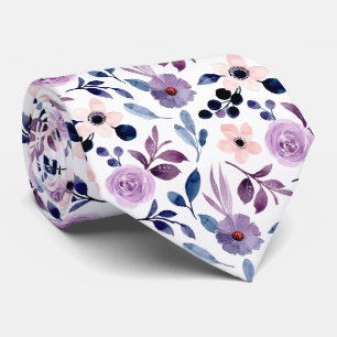 Ömt floralt mönster med marinblå lavendelblad slips