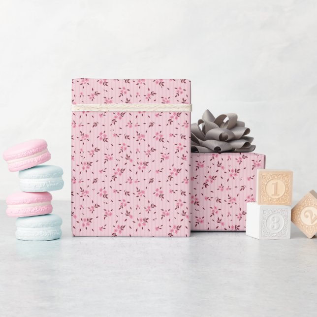 Ömt flormönster Rosa inpackningspappersrulle Presentpapper (Baby Shower)