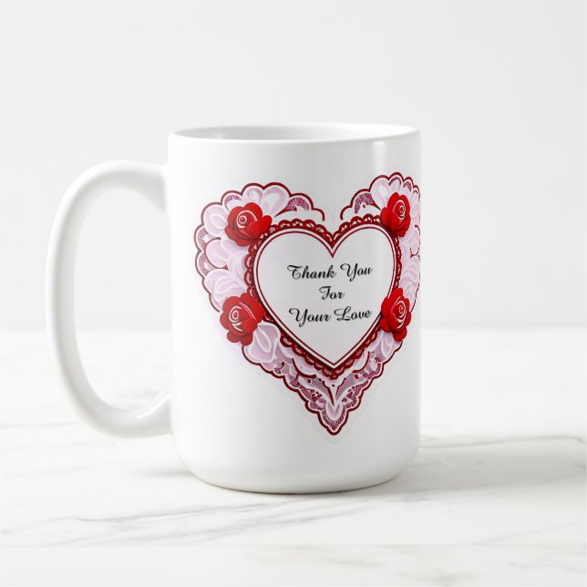 Ömt hjärtkort med spets kaffemugg (Vänster)