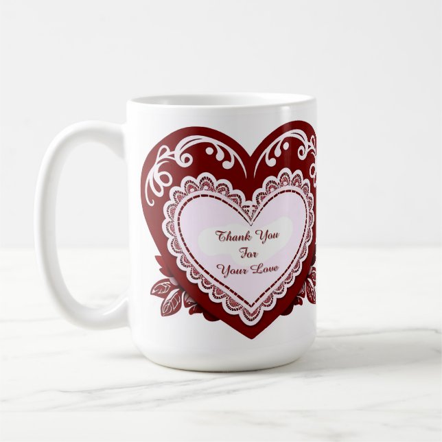 Ömt hjärtkort med spets kaffemugg (Vänster)