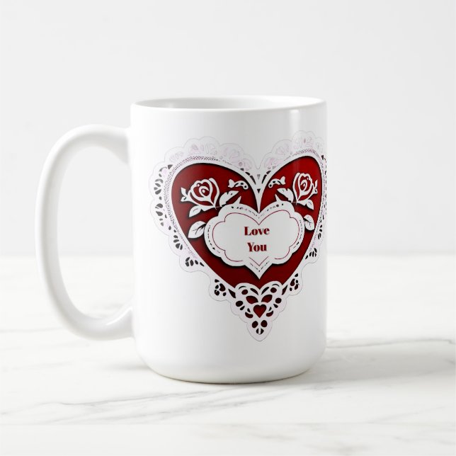 Ömt hjärtkort med spets kaffemugg (Vänster)