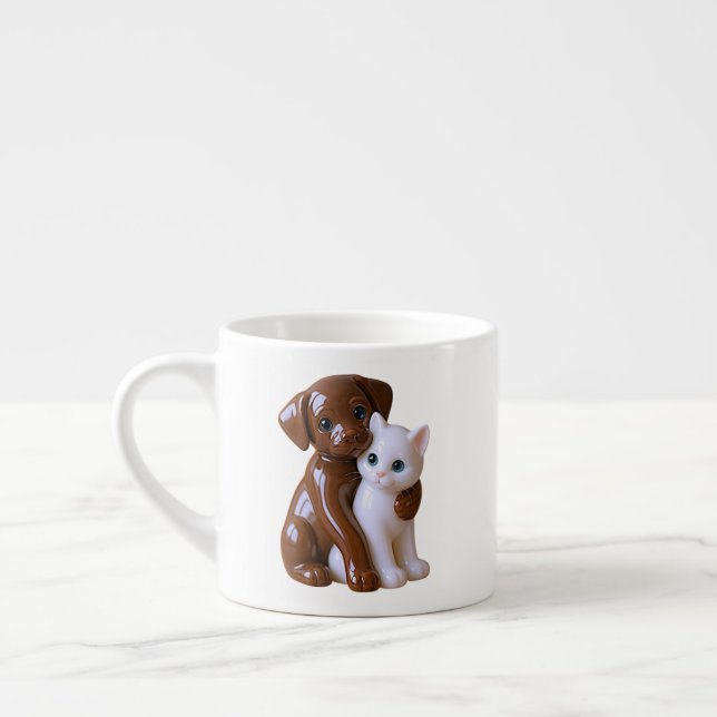 Ömt ögonblick mellan hund och katt espressomugg (Vänster)