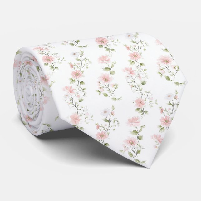 Ömt rosa blommigt halsband slips (Rullad)