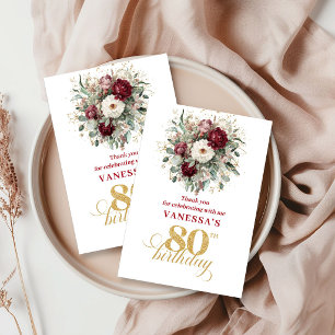 Ömt Rosa Burgunder 80-års Födelsedags Tack Kort