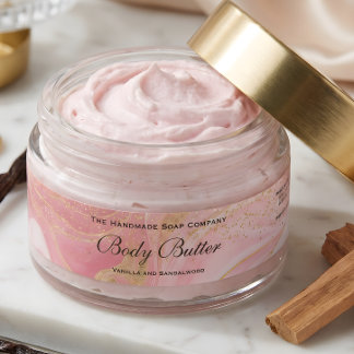 Ömt rosa & guld glitter body butter burk etikett