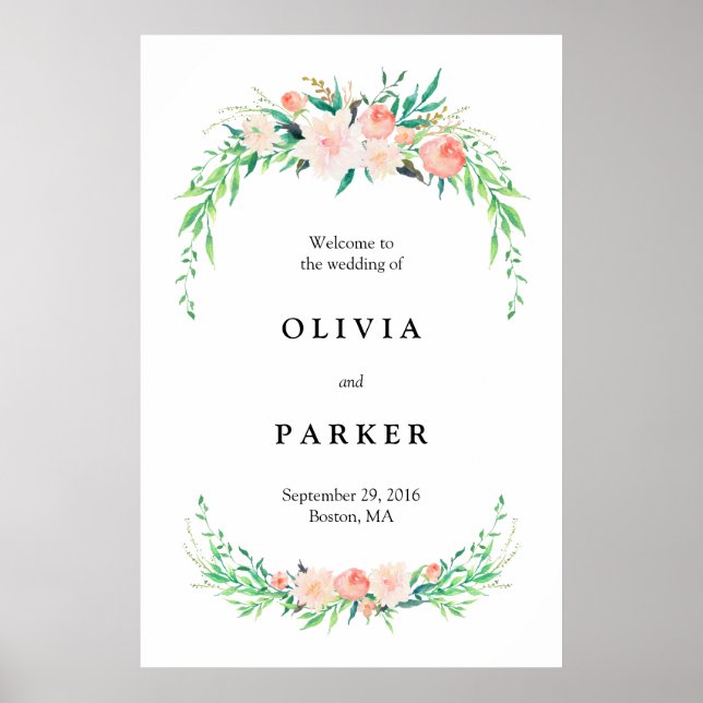 Ömt stora välkomstskylt för bröllop med delikat bu poster (Framsidan)