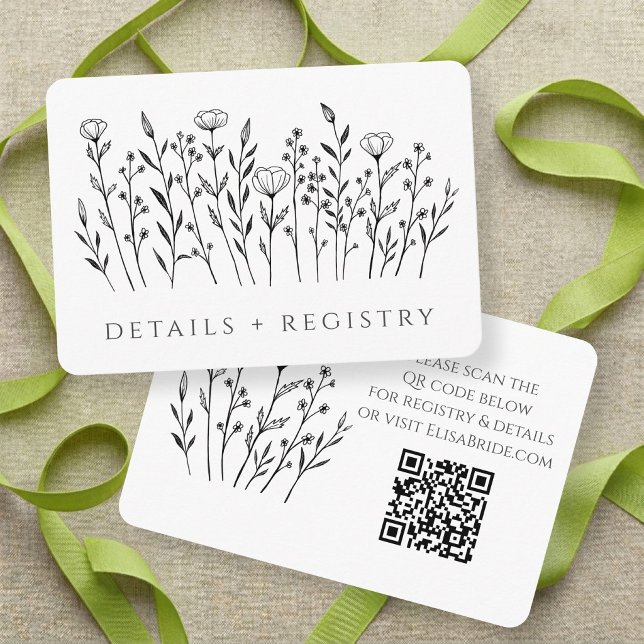 Ömt utspridda vilda bröllopsblommor brudvisning tilläggskort (Delicate Scattered Wildflowers Bridal Shower Enclosure Card
)