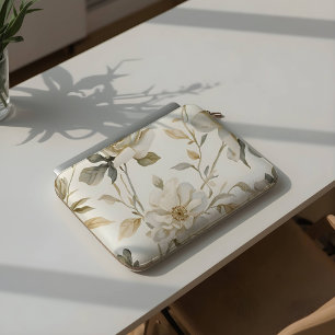 Ömt vattenfärg Vitt blommönster Laptop Fodral