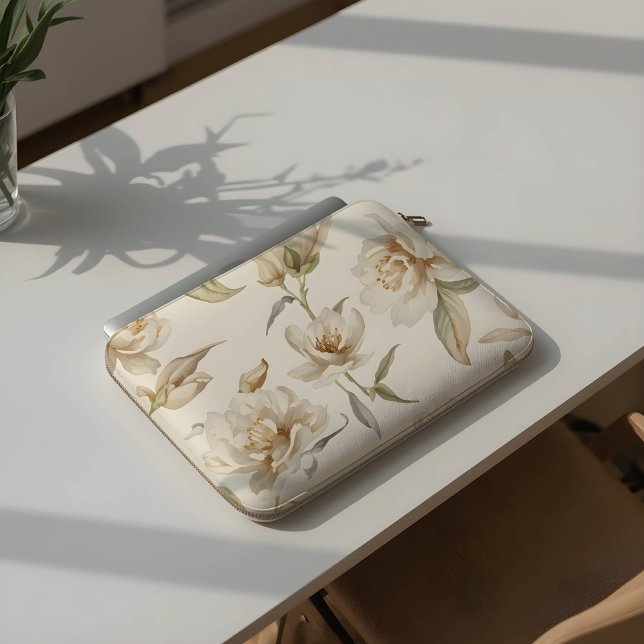 Ömt vattenfärg Vitt blommönster Laptop Fodral (Skapare uppladdad)
