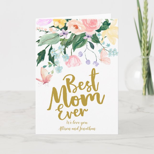 Ömtaklig Blommig Vattenfärg Kort för Mors Dag (Framsida)