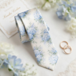 Ömtålig akvarell Mjuk blå hortensia Blommig Slips