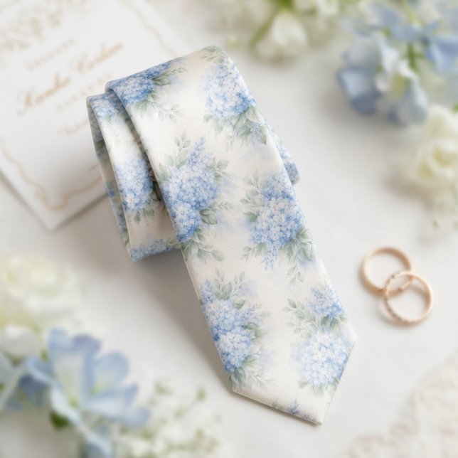Ömtålig akvarell Mjuk blå hortensia Blommig Slips (Skapare uppladdad)