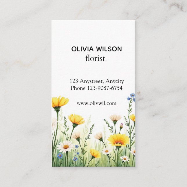 Ömtålig äng med vilda blommor visitkort (Framsida)