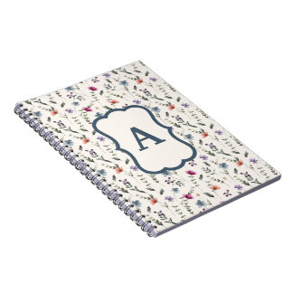 Ömtålig ängsblomma Blommönster Monogram Anteckningsbok