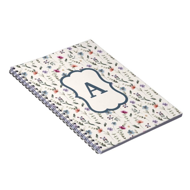 Ömtålig ängsblomma Blommönster Monogram Anteckningsbok (Högra Sidan)