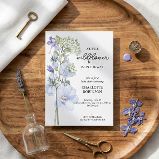 Ömtålig blå vildblomma botanisk baby shower inbjudningar