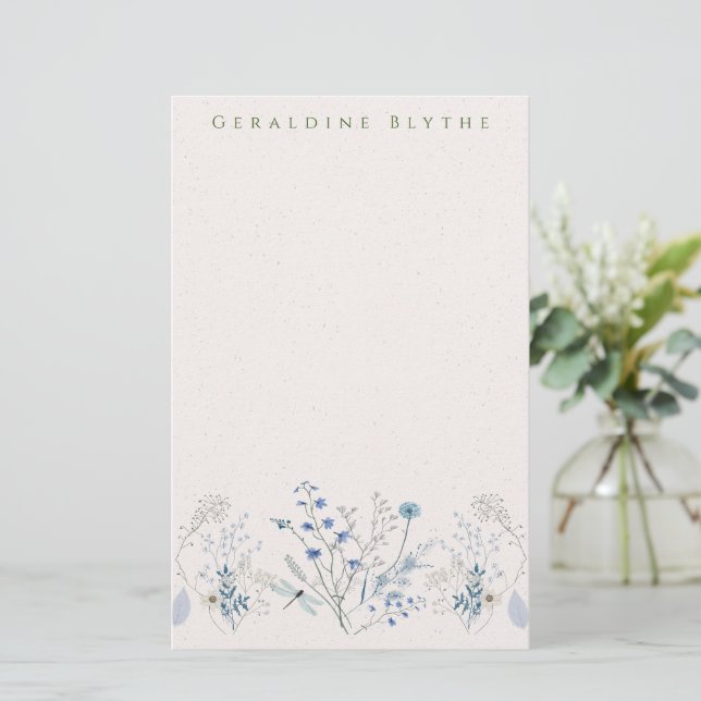 Ömtålig blå vildblommig kant  brevpapper (Stående Fram)