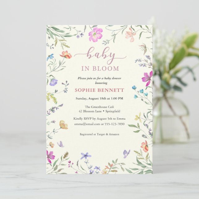 Ömtålig Blommig Bebis Shower Inbjudan (Stående Fram)