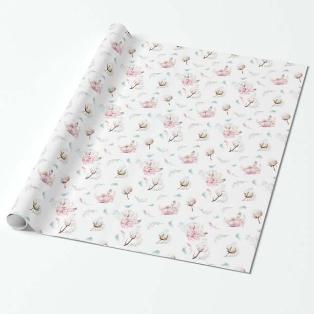 Ömtålig Blommig & Bomull Presentpapper (Utrullad)