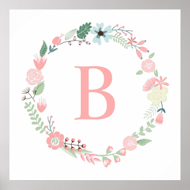 Ömtålig blomsterkransmonogram poster (Framsidan)
