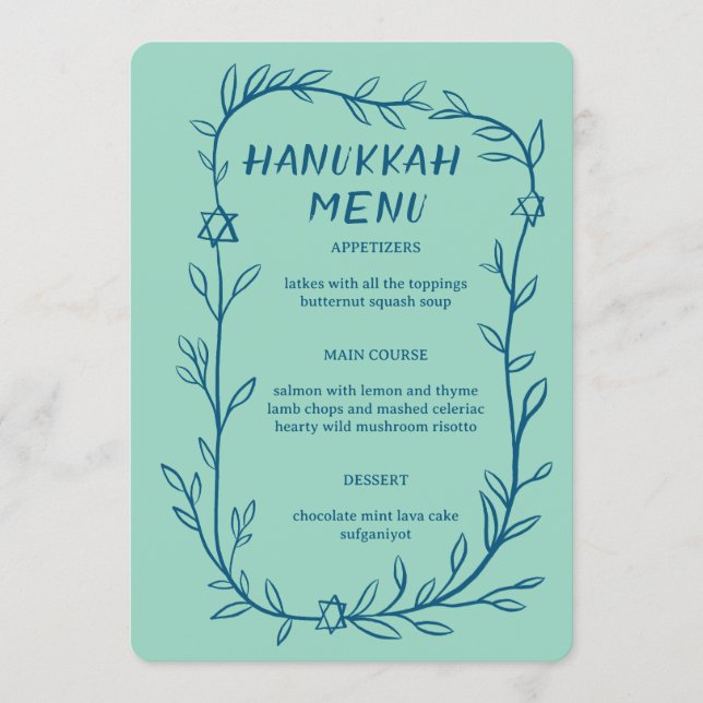 Ömtålig botanisk Hanukkah-festmiddag ANPASSAD  Meny (Framsida)