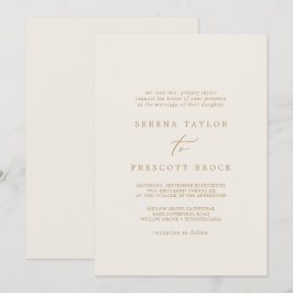 Ömtålig guld- och krämfärgad traditionell bröllops inbjudningar