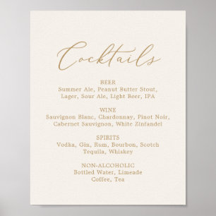 Ömtålig guldkalligrafi kräm cocktails meny poster