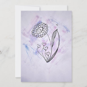 Ömtålig Handritad Blomma med Hjärtan Julkort