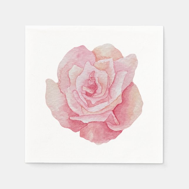 Ömtålig Handritad Ljusrosa Ros Pappersservett (Framsidan)